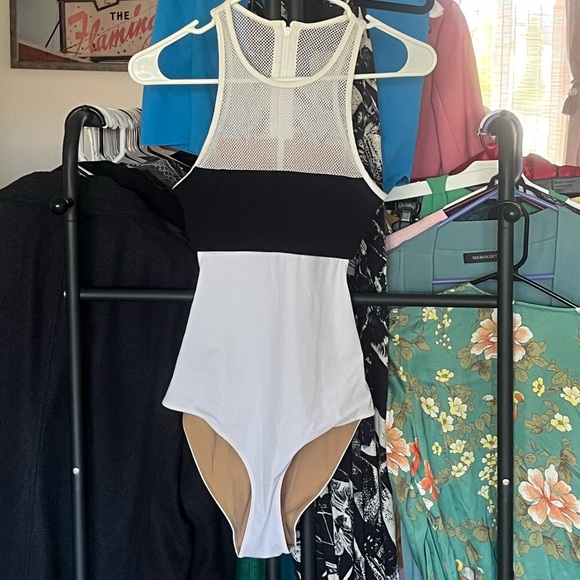 Black and White Mesh Bodysuit - Picture 1 of 7
